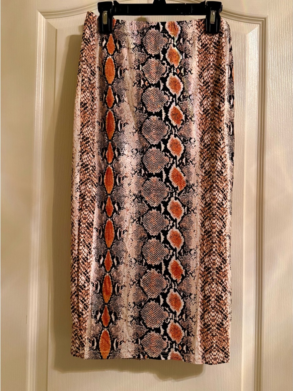 Boohoo Orange, Black & Cream Snake-Print Midi Skirt